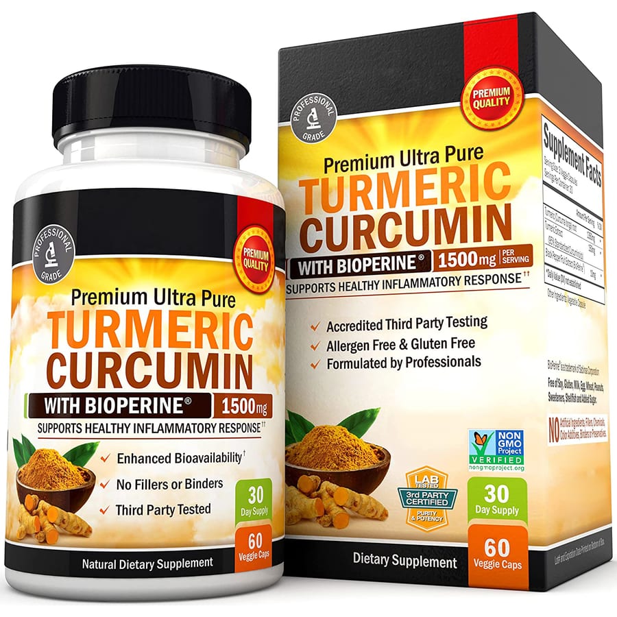Turmeric curcumin capsules with retail carton