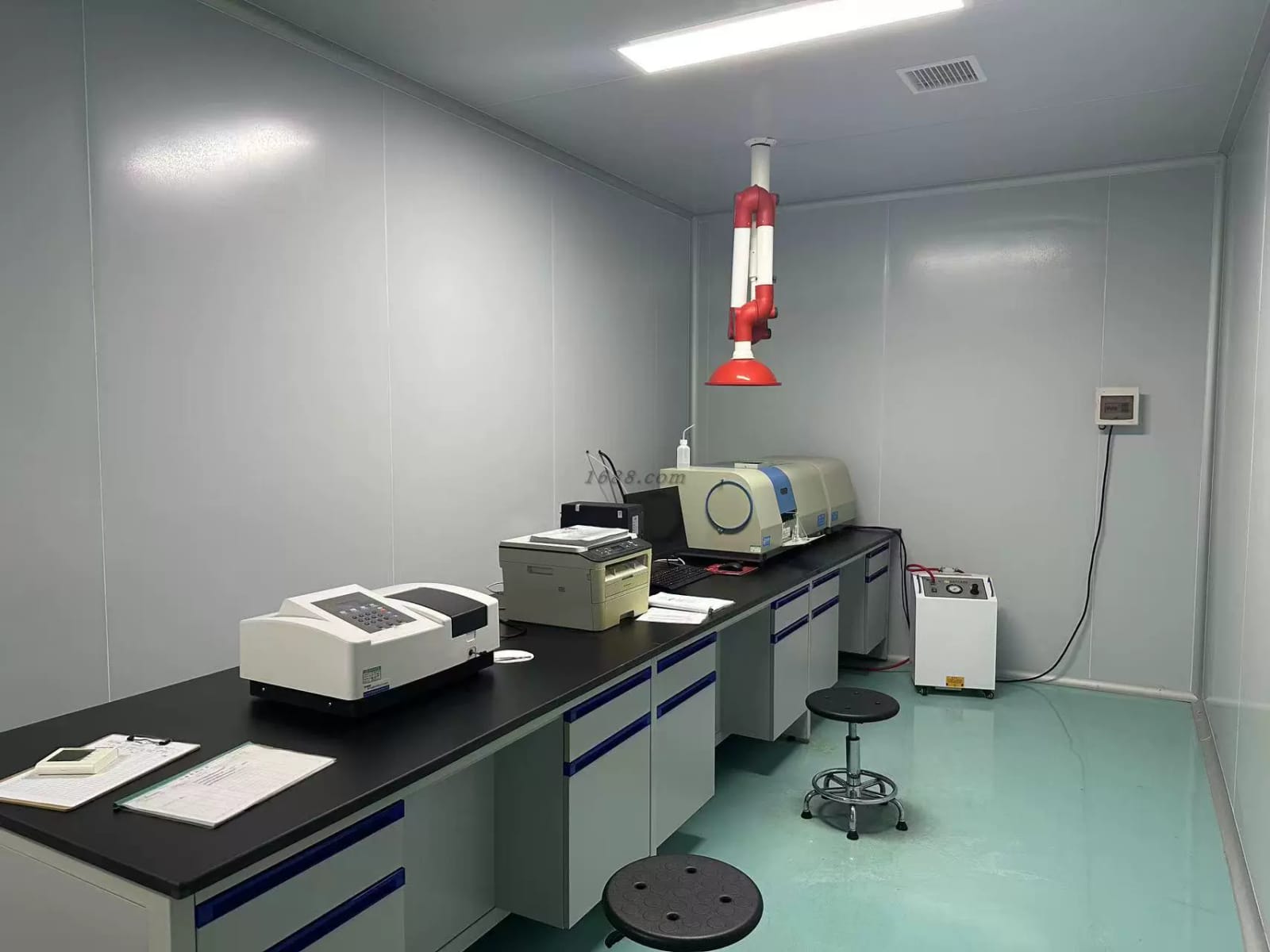 Quality control laboratory bench with analytical instruments