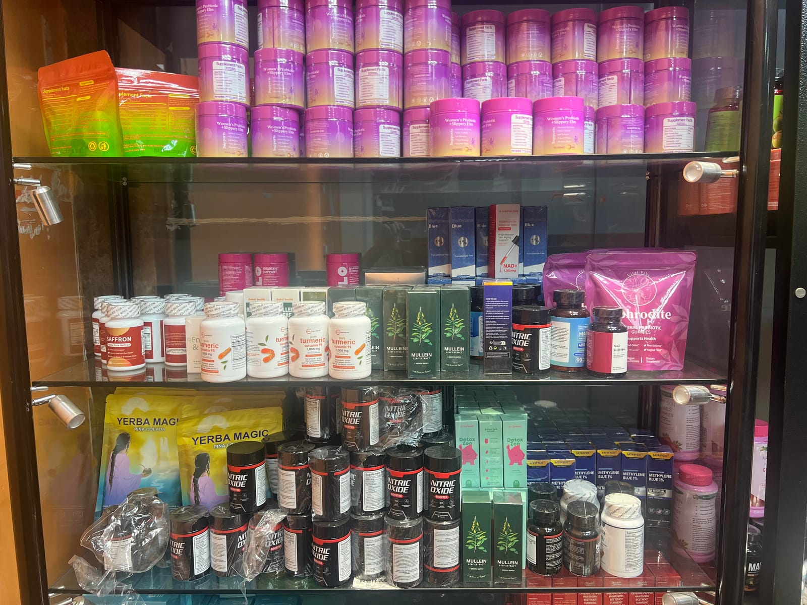 Sample room with finished supplement products on display